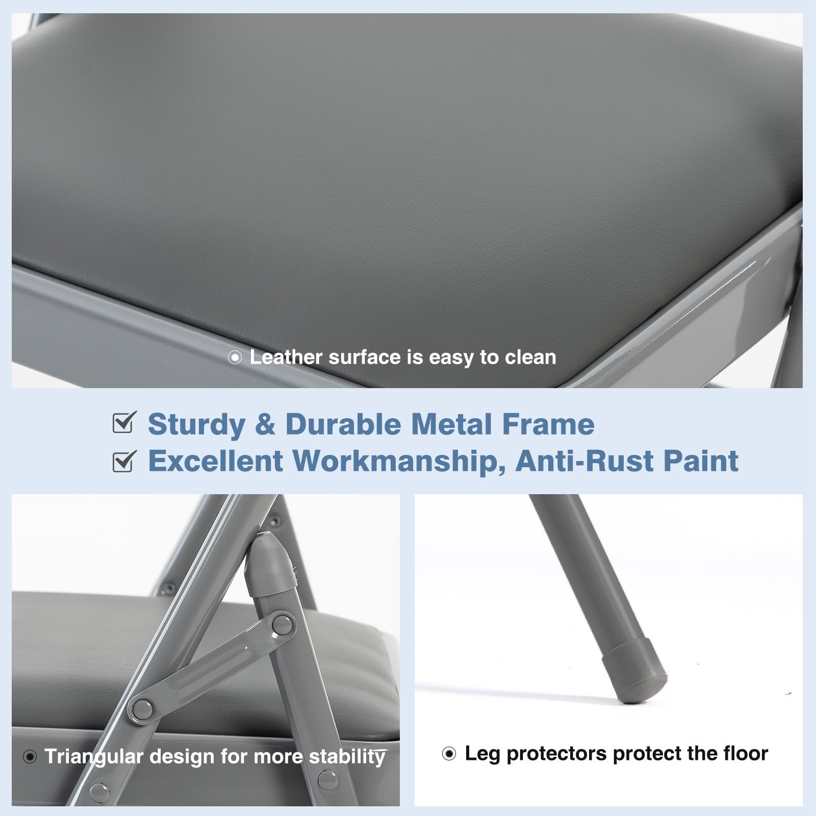 DUMOS 12 Pack Folding Chairs with Padded Cushion and Back - PU Leather Stackable Portable Dining Chairs Set, for Home and Office, Conference, Wedding, Party, Patio, Garden, for Indoor Outdoor, Grey