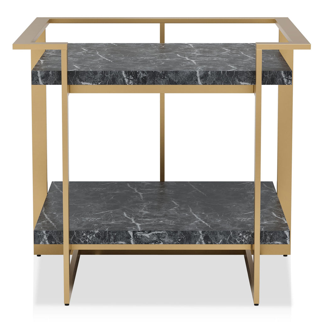 24/7 Shop at Home Daphne Modern Metal Faux Marble Top 2-Piece Coffee Table Set with Open Shelves for Living Room, Bedroom, Home Office, Gold and Black