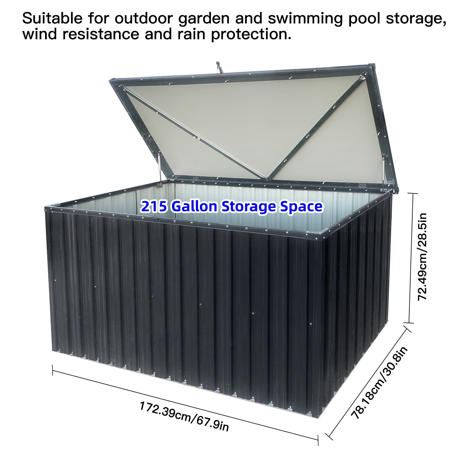 BouPower 215 Gallon Outdoor Storage Box,Waterproof Lockable Mental Deck Box for Patio Furniture Cushions Garden Tools