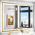 miskerm 55x36 Bathroom Mirror with Lights, Brushed Gold Metal Frame with Backlit + Front Lit, LED Bathroom Mirror, Anti-Fog, Dimmable, Bathroom Vanity Mirror Tempered Glass(Horizontal/Vertical)