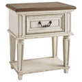 Signature Design by Ashley Realyn Traditional Cottage 1 Drawer Nightstand with Dovetail Construction & Open Display Shelf, Chipped White, 27" Tall, Distressed Brown