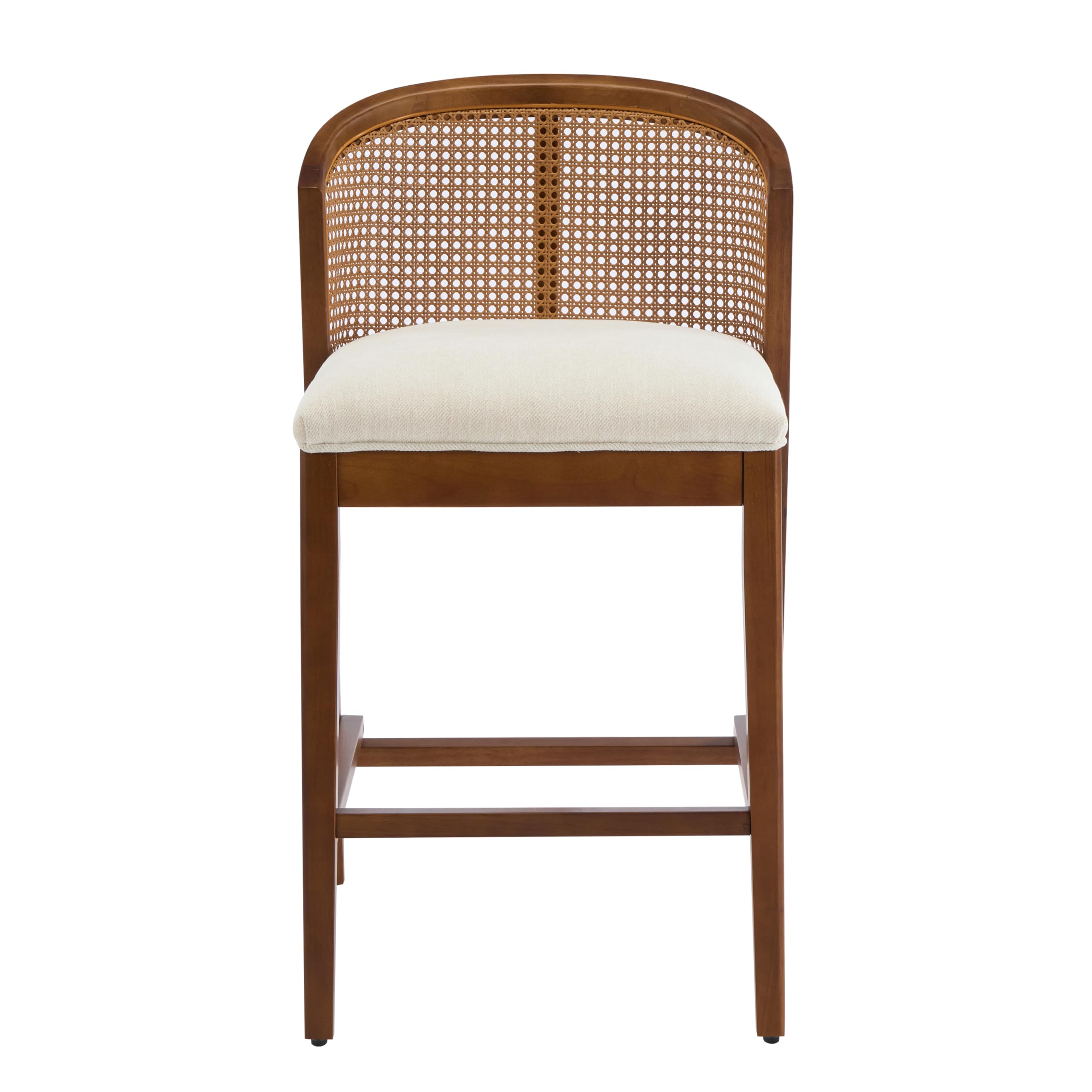 Christopher Knight Home JENA Rattan Counter Stools Set of 2, Counter Height Bar Stools for Bar Table, Rubberwood Frame with Upholstered Barstools, Wood Accent Chair with Footrest, Beige + Walnut