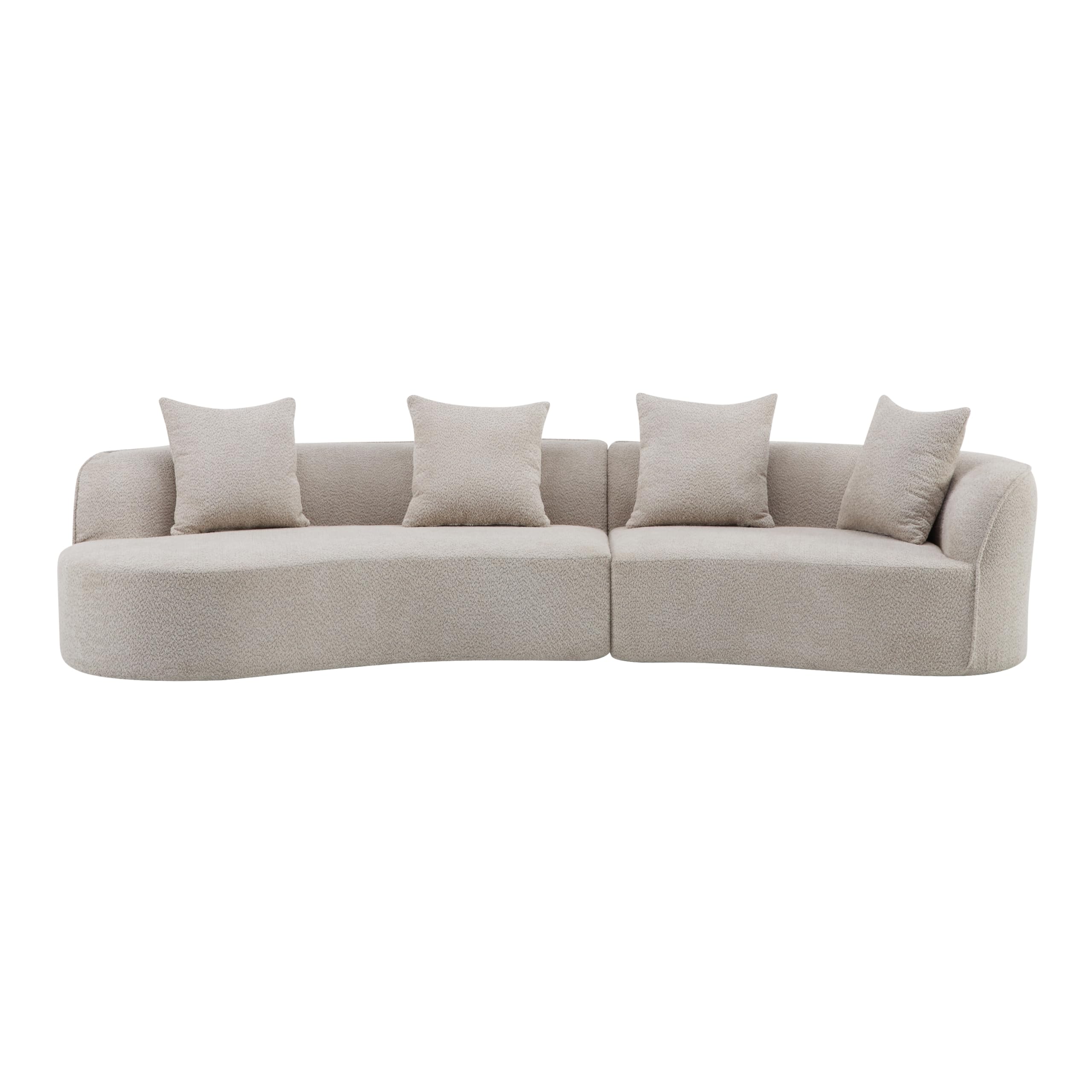 Merax 126 Inch Curved Sectional Sofa, Oversized 5-Seater Modern L-Shape Couch with 4 Pillows, Modular Velvet Fabric Sofa for Large Living Room, Almond