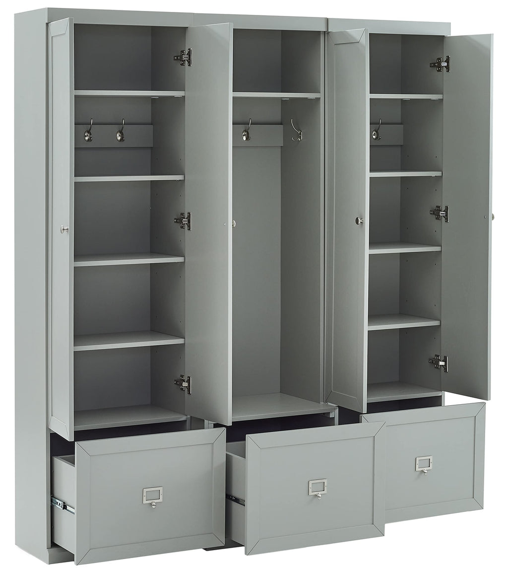 Crosley Furniture Harper 3-Piece Hall Tree and Storage Cabinet Set with Entryway Bench and Hooks for Hanging, Gray