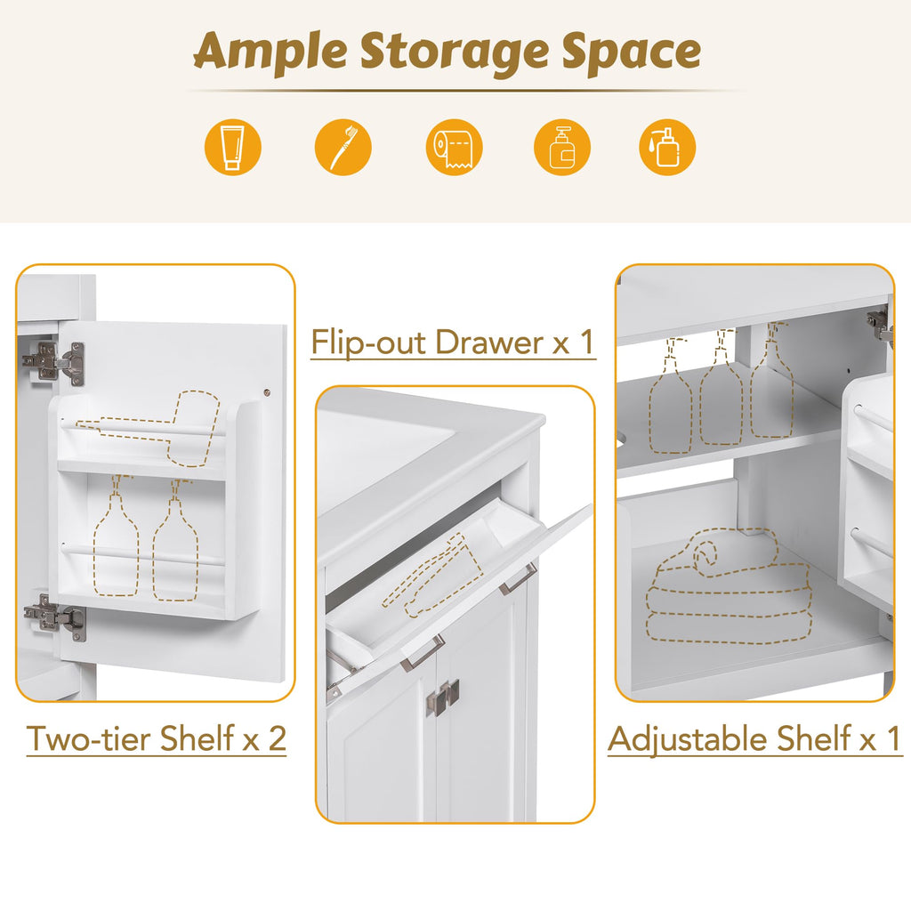 Favfurish 60" Double Bathroom Vanity,Free Standing Double Basin Vanity Set w/ 2 Ceramic Sinks,Adjustable Shelf & Soft Close Doors,Solid Wood Frame Storage Cabinet w/Flip Drawer,for Bathroom,White