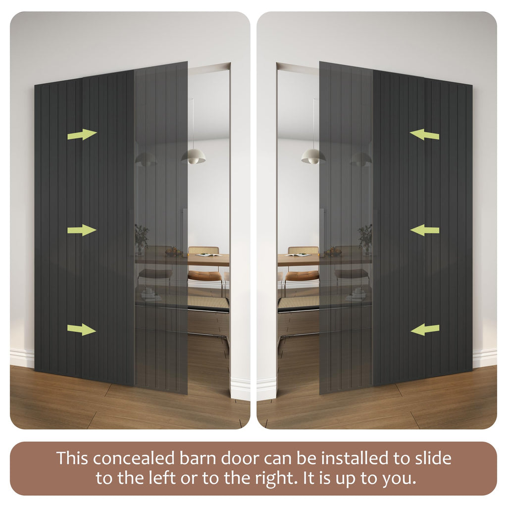 JUBEST 36"x84" Concealed Sliding Barn Door with Soft Close Hardware Kit, Black Hidden Door for Opening 32"-34"x80", Waterproof and Modern, Smooth Sliding, for Interior Using, Widely Used