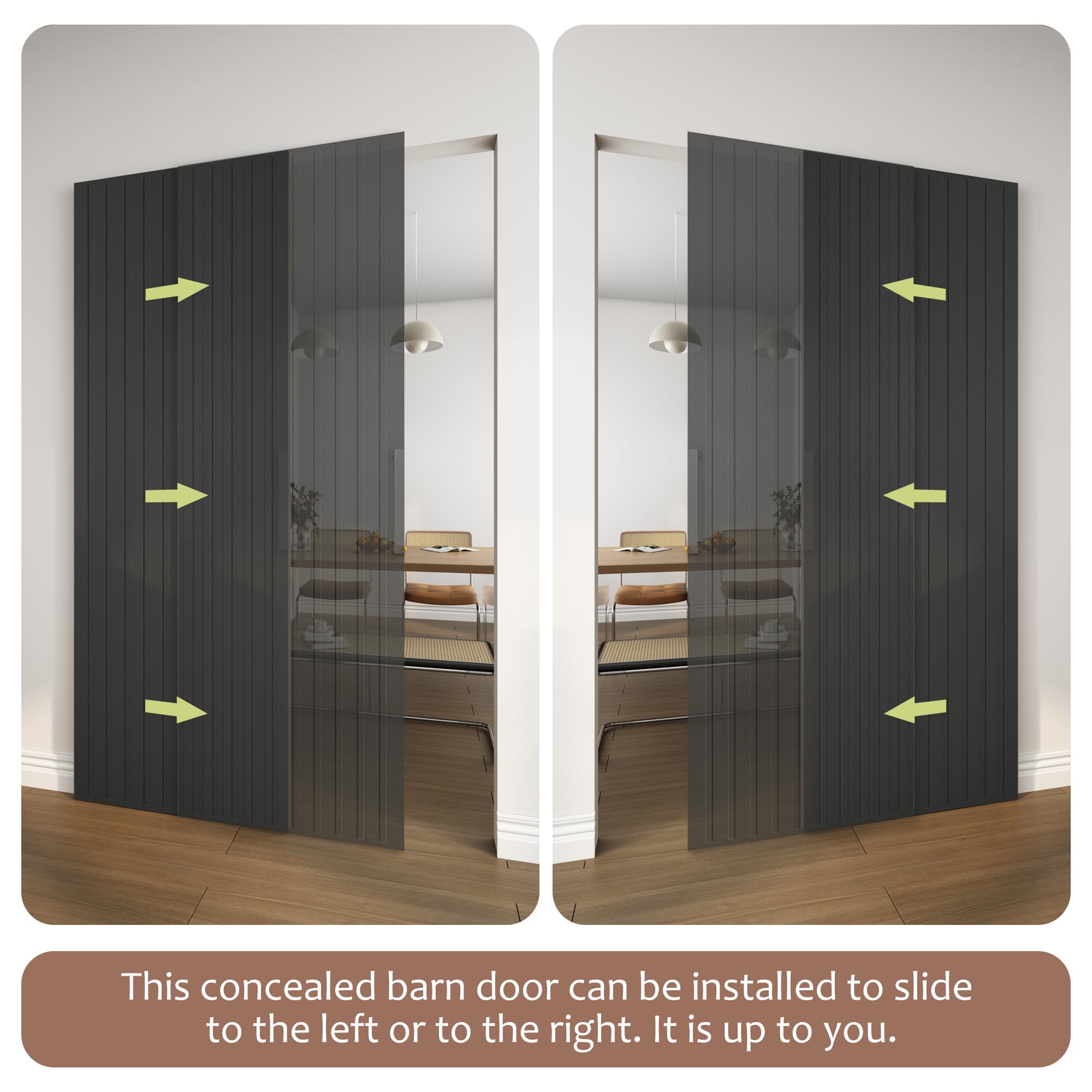 JUBEST 36"x84" Concealed Sliding Barn Door with Soft Close Hardware Kit, Black Hidden Door for Opening 32"-34"x80", Waterproof and Modern, Smooth Sliding, for Interior Using, Widely Used