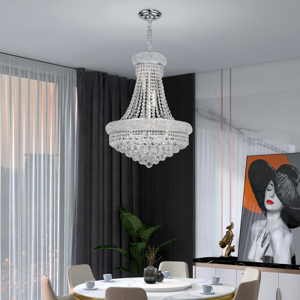 Gifarich Crystal Chandeliers for Dining Room Light Fixture,Empire Style K9 Crystal Chandeliers for Entryway,12 Lights Chrome Luxury Lighting Fixtures for Living Room Stairway Bedroom Foyer D22 Inch