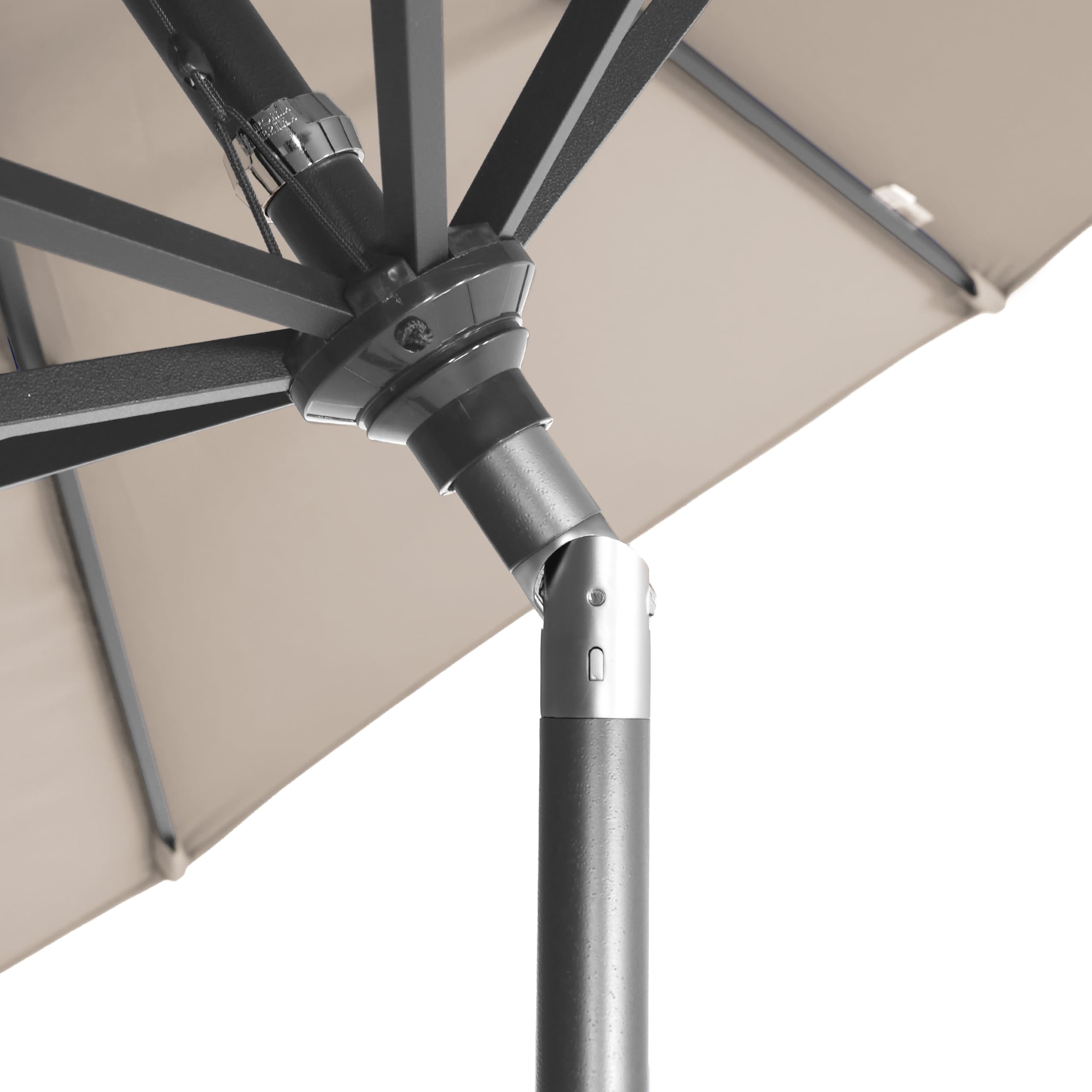 California Umbrella 12-Year-Non-Fading, 9Ft Premium Sunbrella Patio Umbrella, Hand-Crank, Button-Tilt, Gray Frame, Taupe Fabric