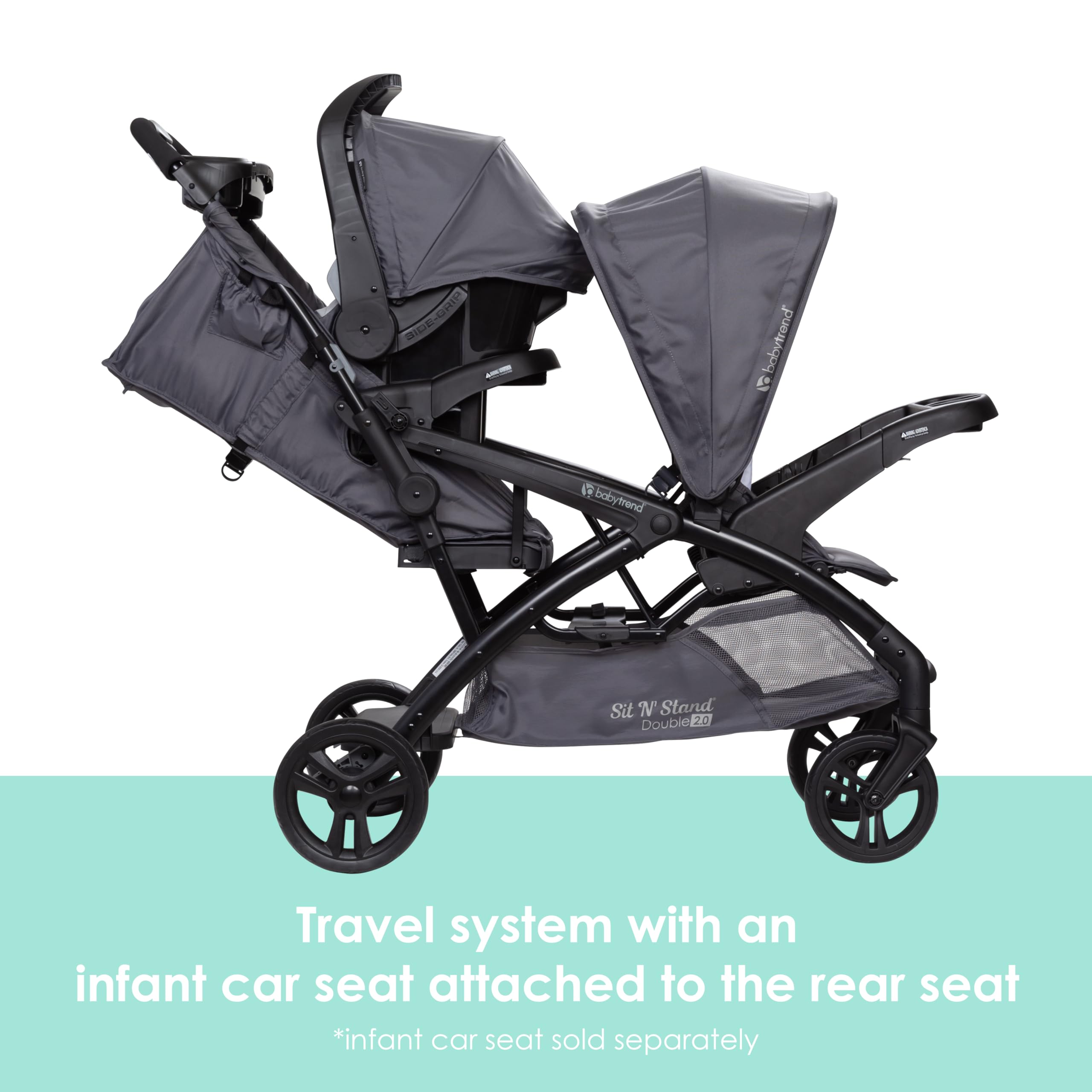 Baby Trend Sit N' Stand® Double 2.0 Stroller, Dash Grey
