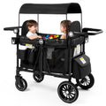 Kinder King Wagon Stroller for 2 Kids, All-Terrain Foldable Outdoor Stroller Wagon 2 Seater, Removable Canopy, Adjustable Handle, Shock-Absorbing Wheel, Detachable Tray, Large Storage, Black