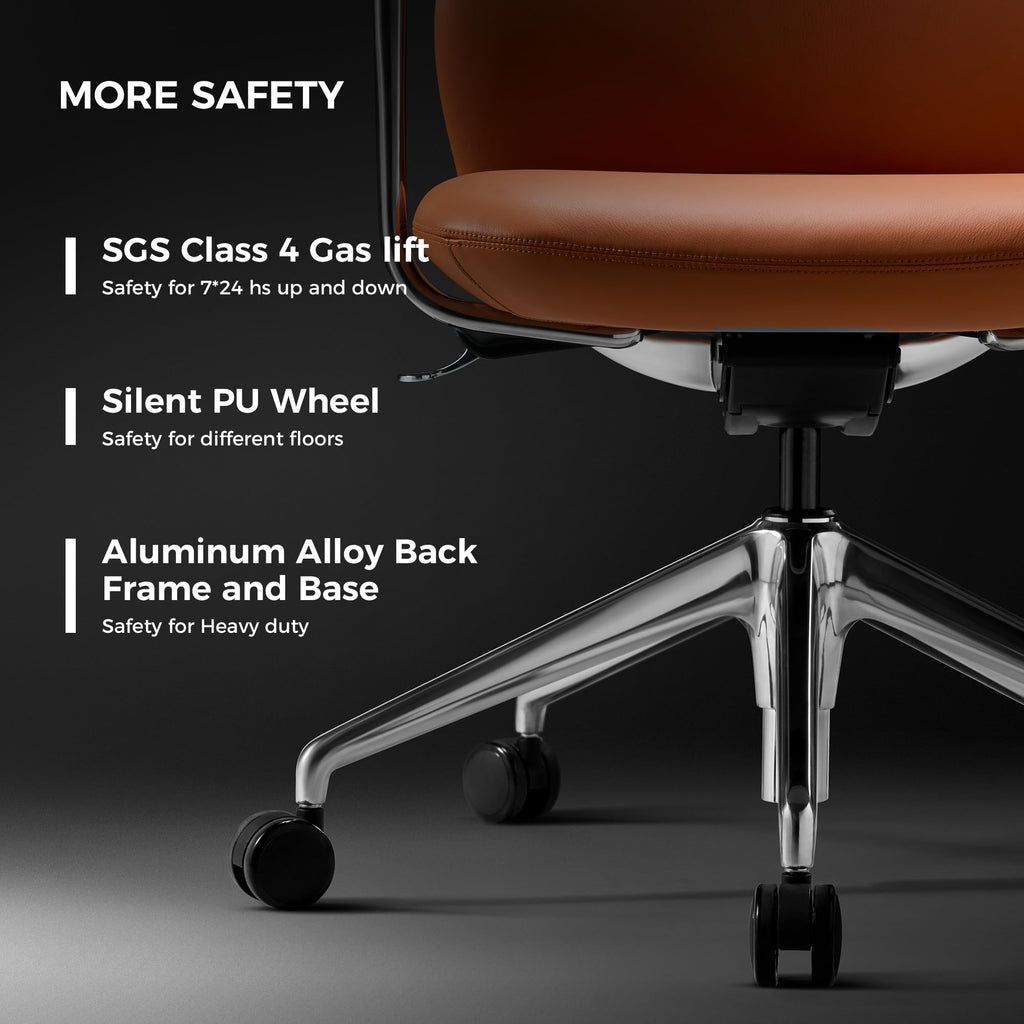 TOMU Executive Leather Office Chair, Top Grain Genuine Leather Executive Chair High Back with headrest, Adjustable Tilt & Height, Ergonomic Swivel Chair with Wheels (Orange)