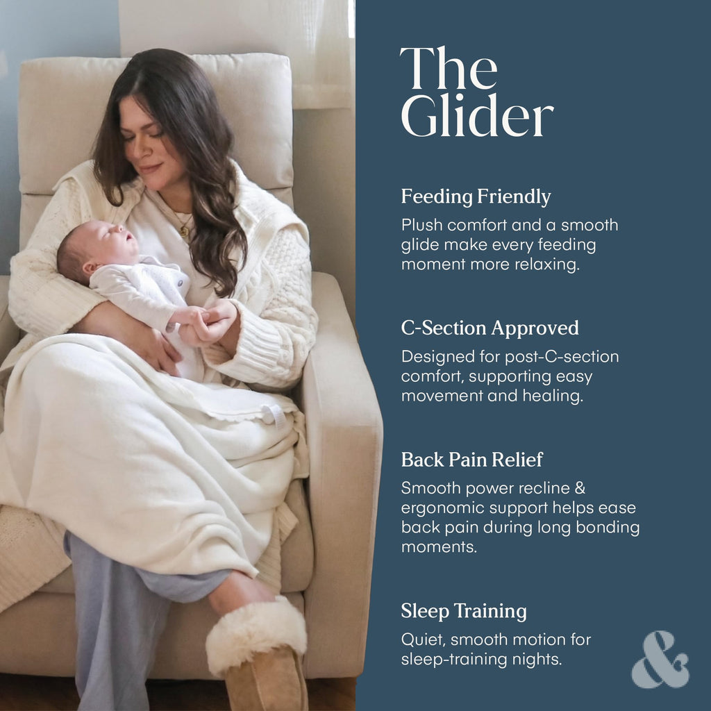 Nurture& The Glider Premium Power Recliner Nursery Glider Chair with Adjustable Head Support | Designed with a Thoughtful Combination of Function and Comfort | Built-in USB Charger (Ivory)