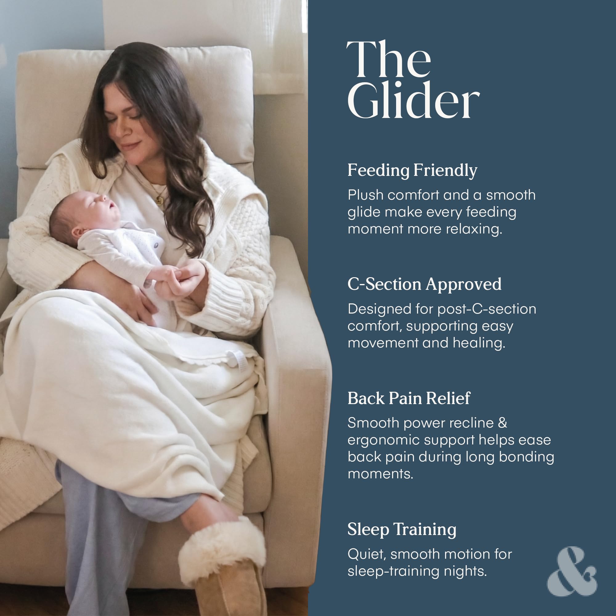 Nurture& The Glider Premium Power Recliner Nursery Glider Chair with Adjustable Head Support | Designed with a Thoughtful Combination of Function and Comfort | Built-in USB Charger (Ivory)