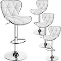 Yaheetech Bar Stools Leather Set of 4, Adjustable Shell Back Barstools with Footrest, Counter Height Bar Chairs with Back for Kitchen Island, White