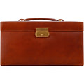 Time Resistance Jewelry Box - Full Grain Leather Jewellery Organizer - Accessories Storage - Key Lock Box for Women (Cognac Brown)