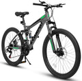 KIAPALNO 26 Inch Mountain Bike, Dual Full Suspension 21 Speed Womens Mens Mountain Bikes, Commuter Bike with Carbon Steel Frame and Dual Disc Brakes