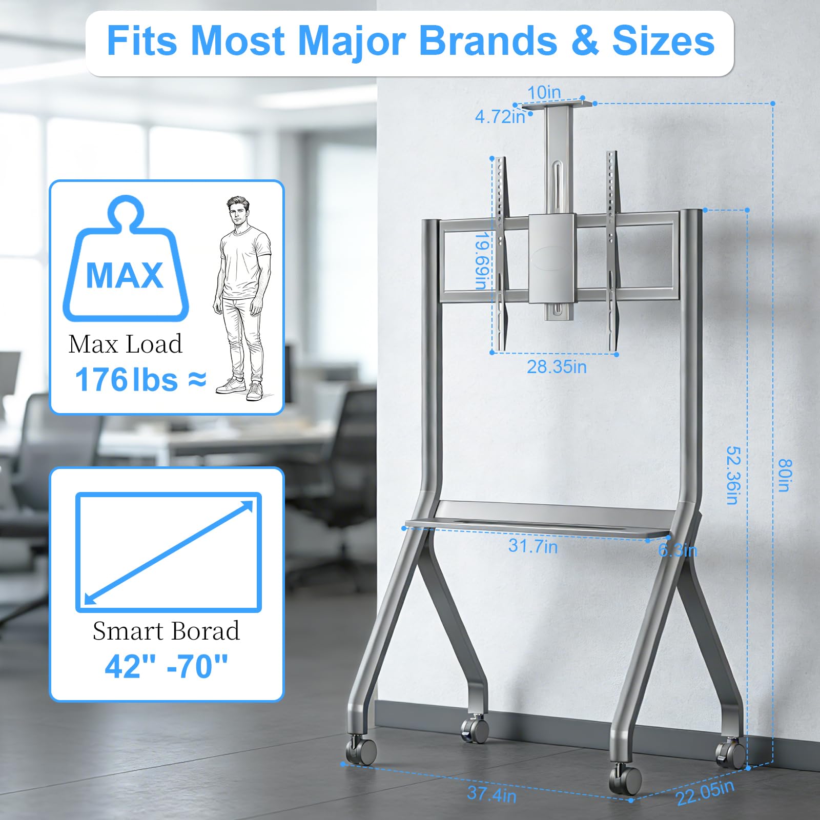 JYXOIHUB Smart Board Stand for 42"– 75" Interactive Smart Whiteboard, Height Adjustable Mobile Portable Stand with Four Lockable Wheels for Classroom Home Office Business Studio