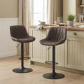 YOUNIKE Bar Stools Set of 2 Dark Brown, Faux Leather Padded Bar Stool Counter Height Swivel Bar Chairs, Adjustable Barstools with Back for Kitchen Island, Modern Tall Bar Stools