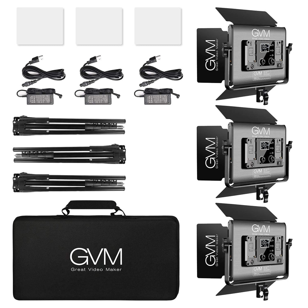 GVM RGB LED Video Light, Photography Lighting with APP Control, 1000D Video Lighting Kit for YouTube Studio, 3 Packs Led Panel Light, 3200K-5600K, 8 Kinds of The Scene Lights, CRI 97