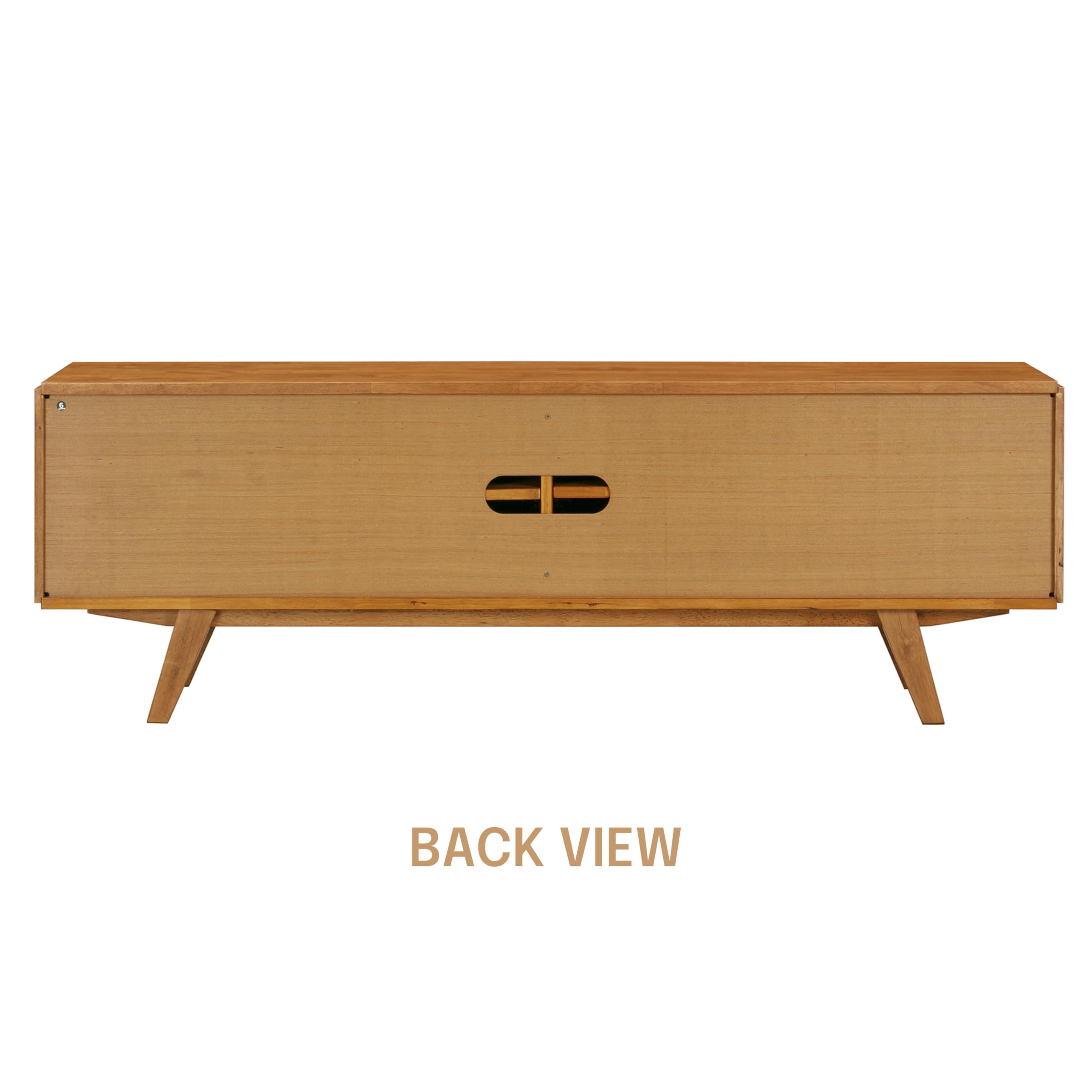 NTC Sapa Mid-Century Modern Solid Wood TV Stand 4-Door Media Console with Carved Geometric Fronts for TVs up to 75", Effortless Assembly, Teak Look