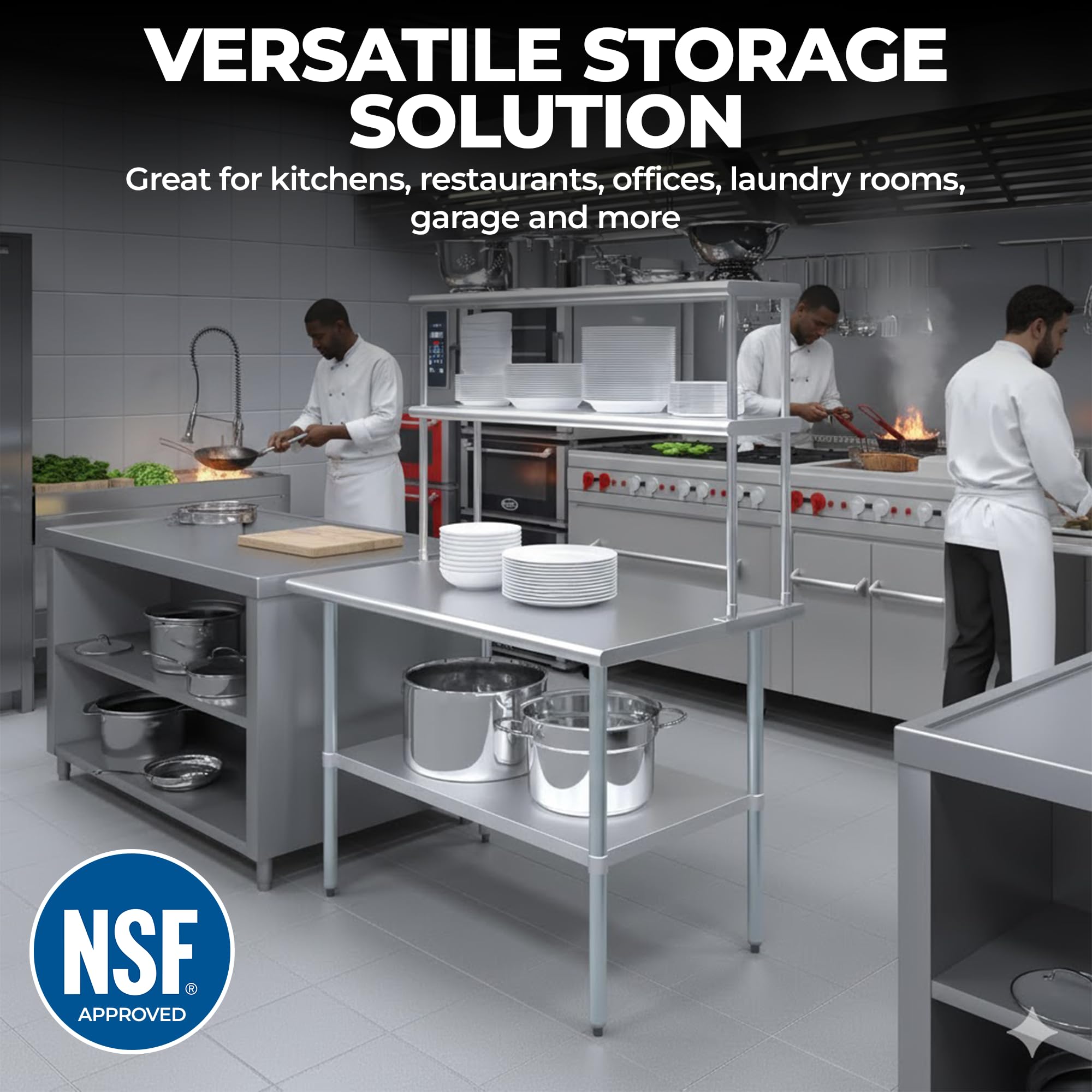 Express KitchQuip NSF Certified 18 Gauge Heavy Duty Stainless Steel Double overshelf with Brackets for Kitchens, Utility Rooms, Storage, Offices & Home
