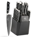 NANFANG BROTHERS 18-Piece Damascus Kitchen Knife Sets, 67-layer Japanese Damascus Steel Heat-Treated and Forged, ABS Ergonomic Handle, Ultra Sharp Chef Knife Block Set with Sharpener