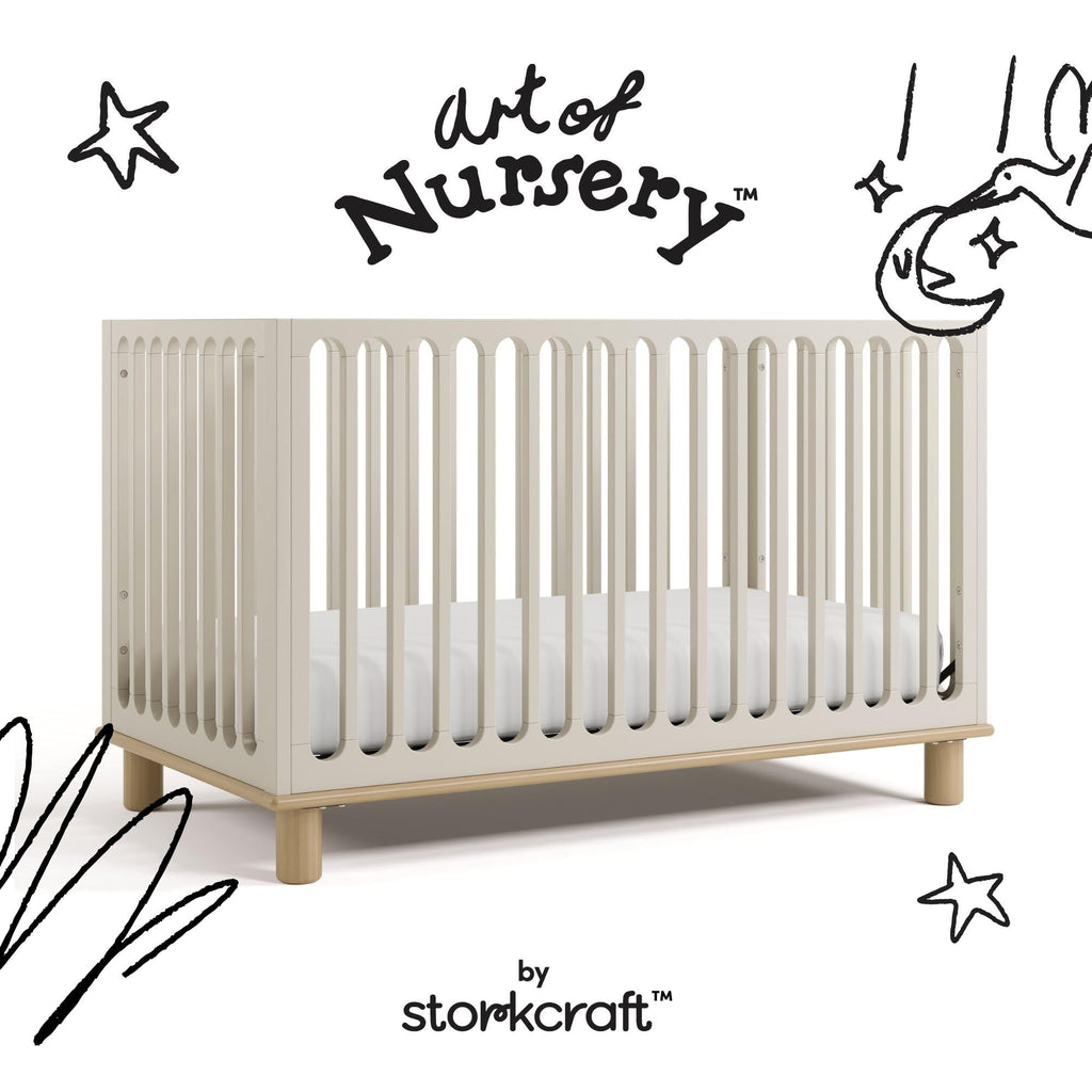 Storkcraft Sicily 3-in-1 Convertible Crib with Toddler Rail Included – GREENGUARD Gold Certified, 100% Solid Wood, Converts to Toddler Bed, Fits Standard Baby Crib Mattress (Frosted Oat and Driftwood)