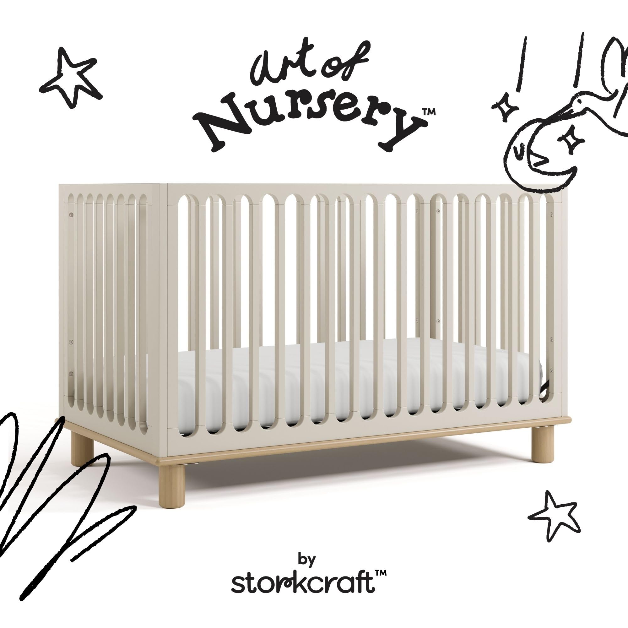 Storkcraft Sicily 3-in-1 Convertible Crib with Toddler Rail Included – GREENGUARD Gold Certified, 100% Solid Wood, Converts to Toddler Bed, Fits Standard Baby Crib Mattress (Frosted Oat and Driftwood)