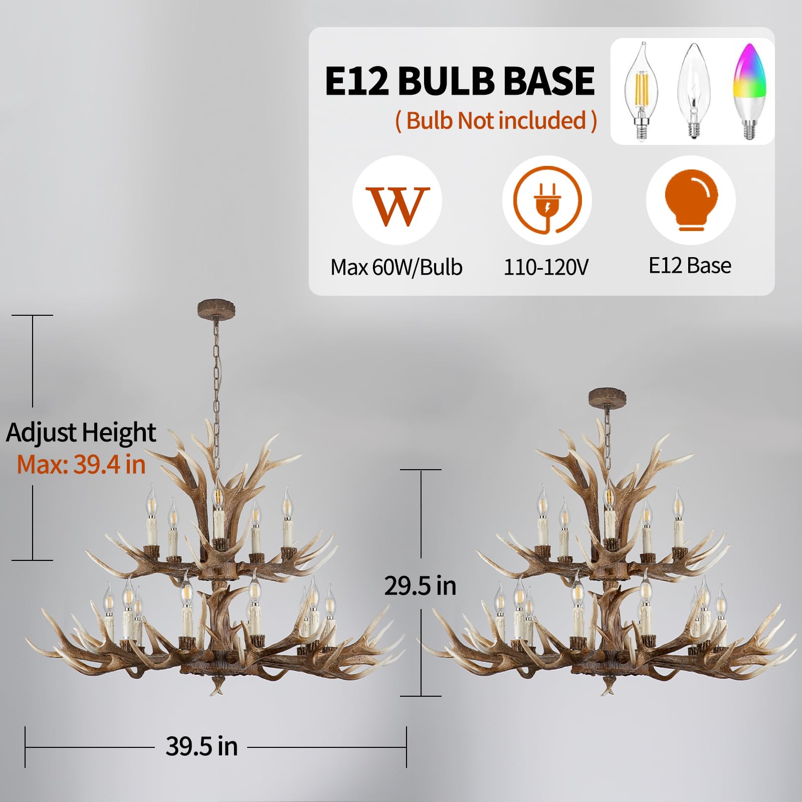 Fayelight Antler Chandelier Lighting,Large 2-Tier Deer Rustic Farmhouse Chandelier Light Fixtures for Dining Room Living Room Kitchen Island Bedroom Entryway Foyer (10+5 Lamp Arms + 3 Arms)