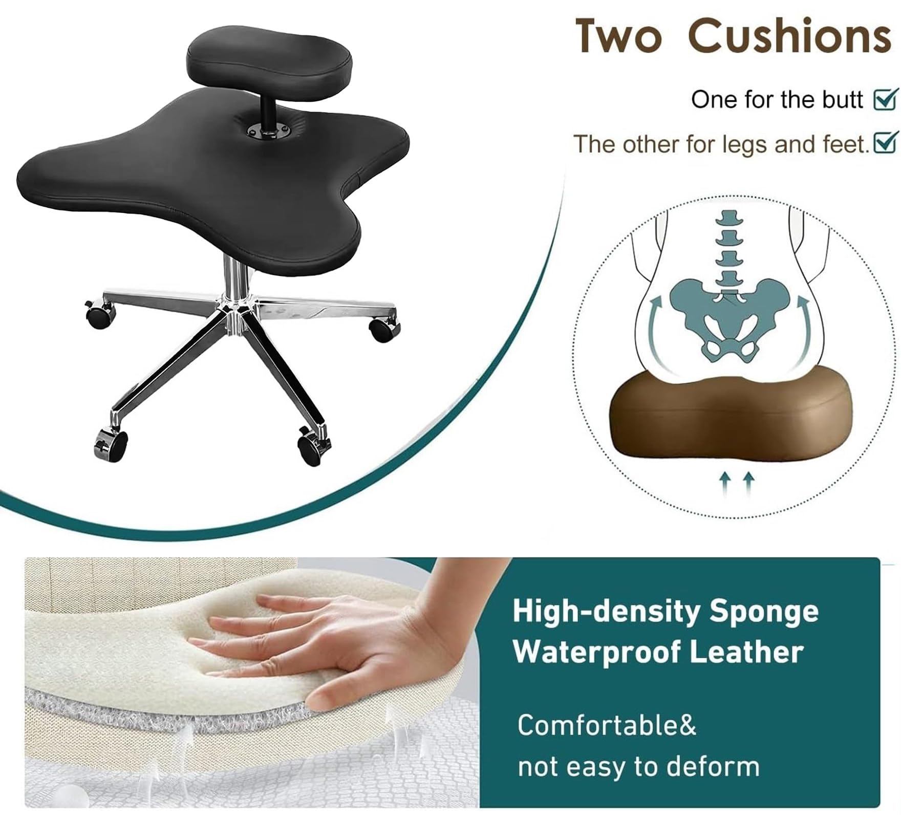 GenSDH Meditation Office Chair, Cross Legged Chair, Height-Adjustable Kneeling Chair, Ergonomic Office Chair, Criss Cross Chair for Home and Office,Black (Bl,Black