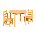 ECR4Kids 30in D Round Hardwood Table with 20in Legs and Two 10in Chairs, Kids Furniture, Honey, 3-Piece