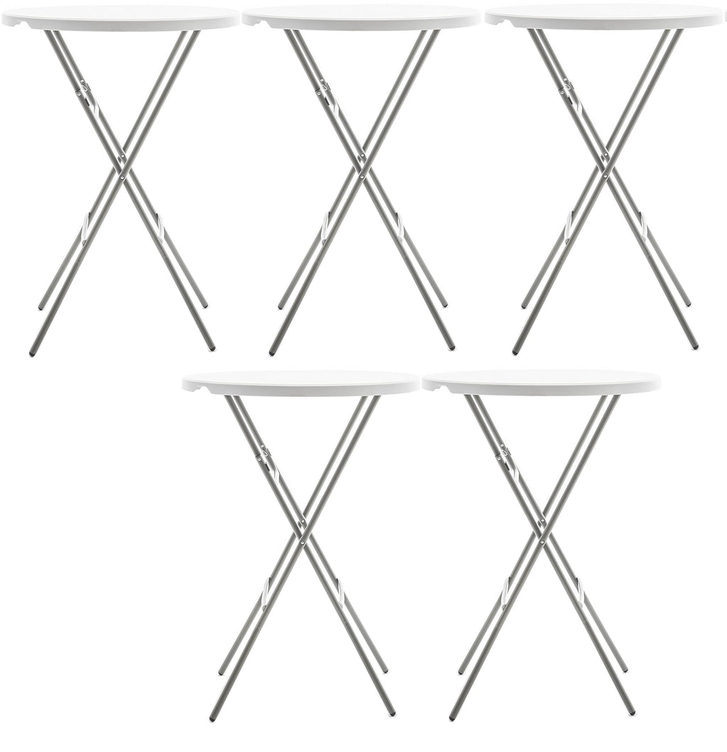 BTEXPERT Set of 5, White 2.63' Round Bar Height Folding Table 330lb Weight Capacity Commercial Indoor Outdoor Portable Banquet Patio Backyard Dining Wedding Party Events Home Thick Top Metal Frame