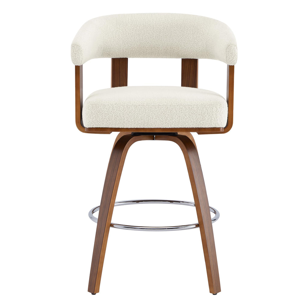CHITA Swivel Counter Height Barstools Set of 2, FSC Certified Polyester Upholstered Bar Stools with Back and Armrest for Kitchen Island Home Bar, 27" Seat Height, Cream with Walnut Frame