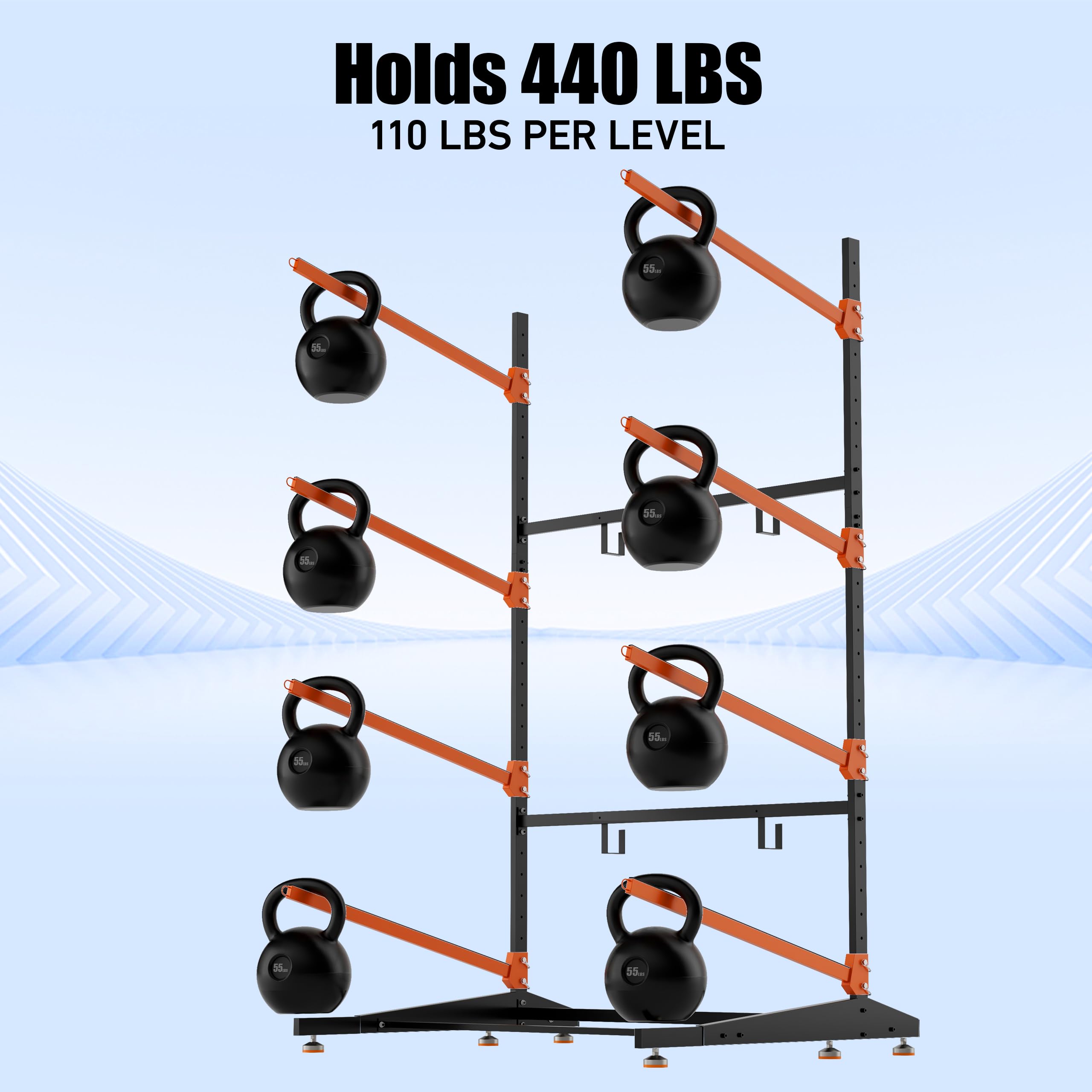 AlloyLake 4-Tier Freestanding Kayak Rack, Pro-Grade Heavy Duty Outdoor Storage for 4 Boats, 440 lbs Max Capacity, Rust-Proof 304 Stainless Steel Hardware (Orange)