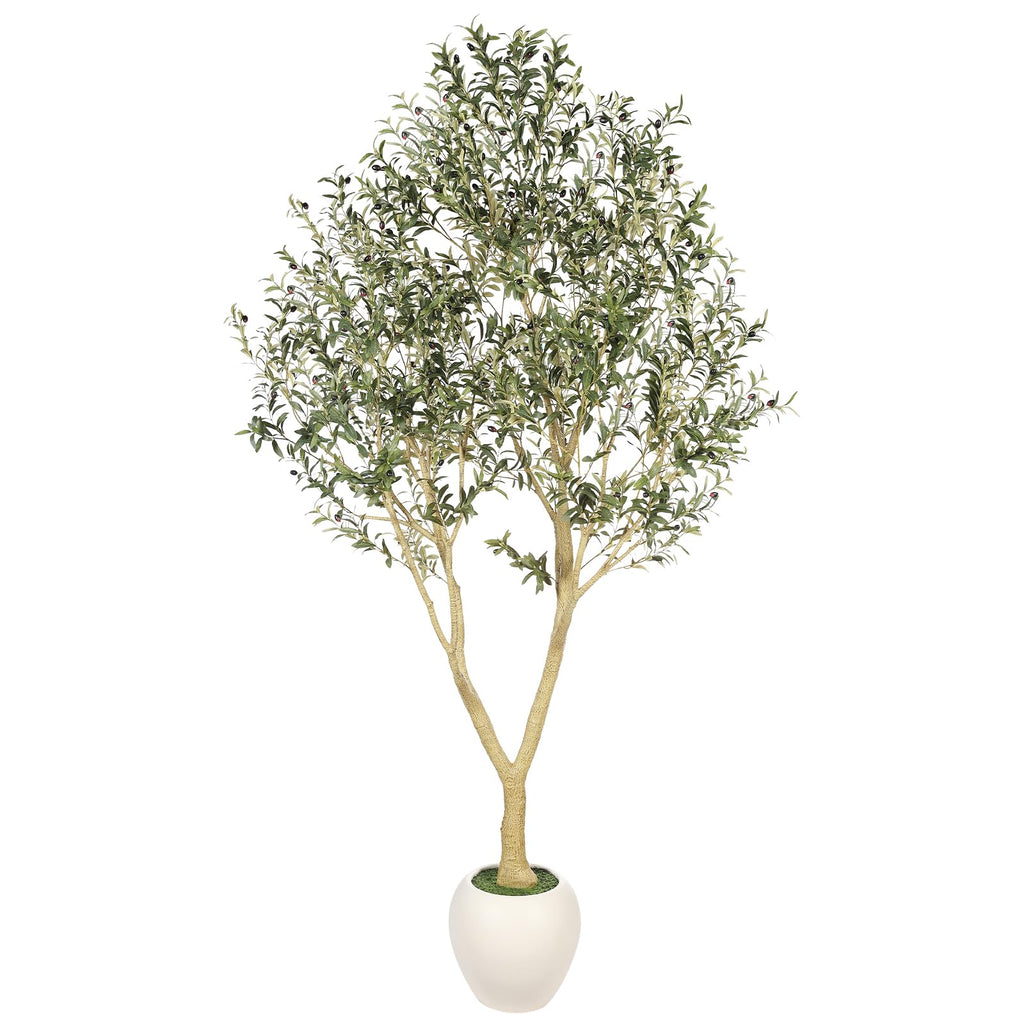 PHYTREE 9ft Artificial Olive Tree with White Planter Included - Large Indoor Floor Plant with Natural Trunk and Fruit Accents for High-Ceiling Living Room and Hallway Corner