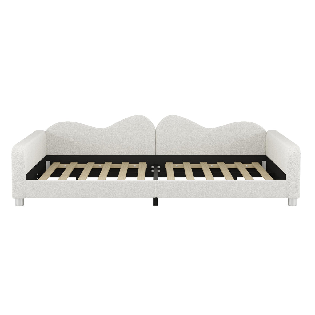 Merax Full Size Upholstered Daybed, Sherpa Fabric Sofabed with Cloud-Shaped Backrest, No Box-Spring Needed, White