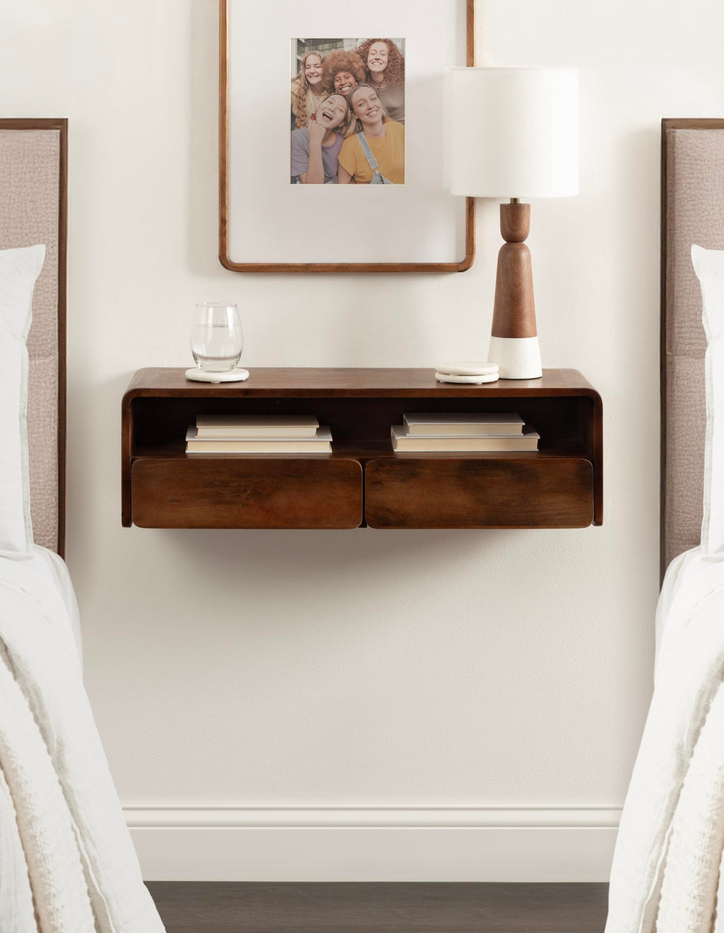 Kate and Laurel Kato Modern Floating Console Table for Entryway, 30 x 10 x 9, Walnut Brown, Decorative Transitional Floating Entryway Table with Storage Drawers for Living Room Storage Wall Shelf