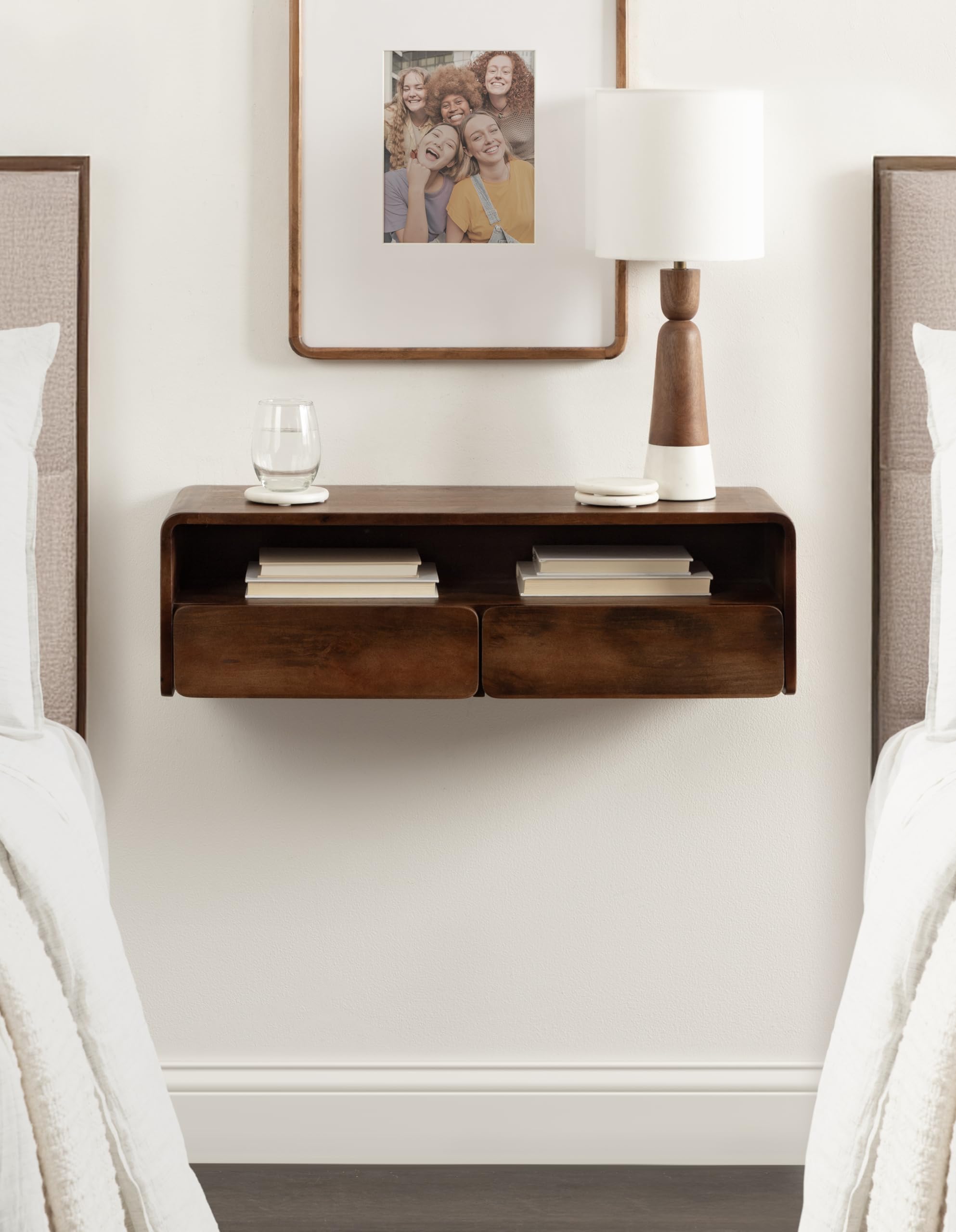 Kate and Laurel Kato Modern Floating Console Table for Entryway, 30 x 10 x 9, Walnut Brown, Decorative Transitional Floating Entryway Table with Storage Drawers for Living Room Storage Wall Shelf