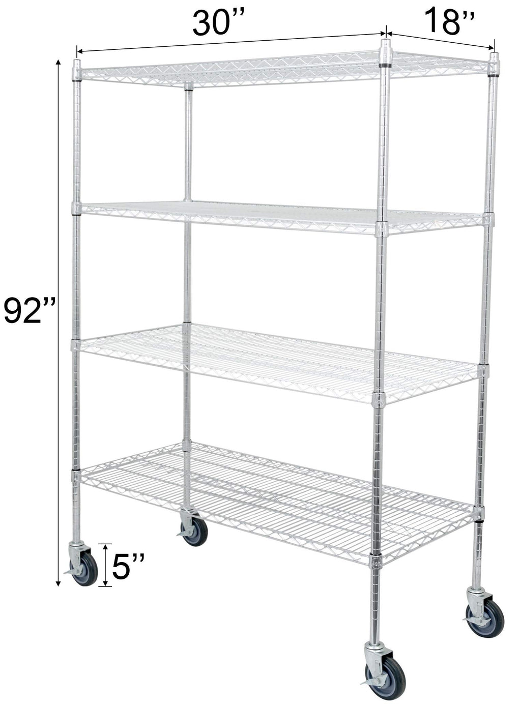 Regal Altair 18" Deep x 30" Wide x 92" High 4 Tier Chrome Wire Shelving Kit with 5" Wheels | NSF Commercial Storage Rack Unit
