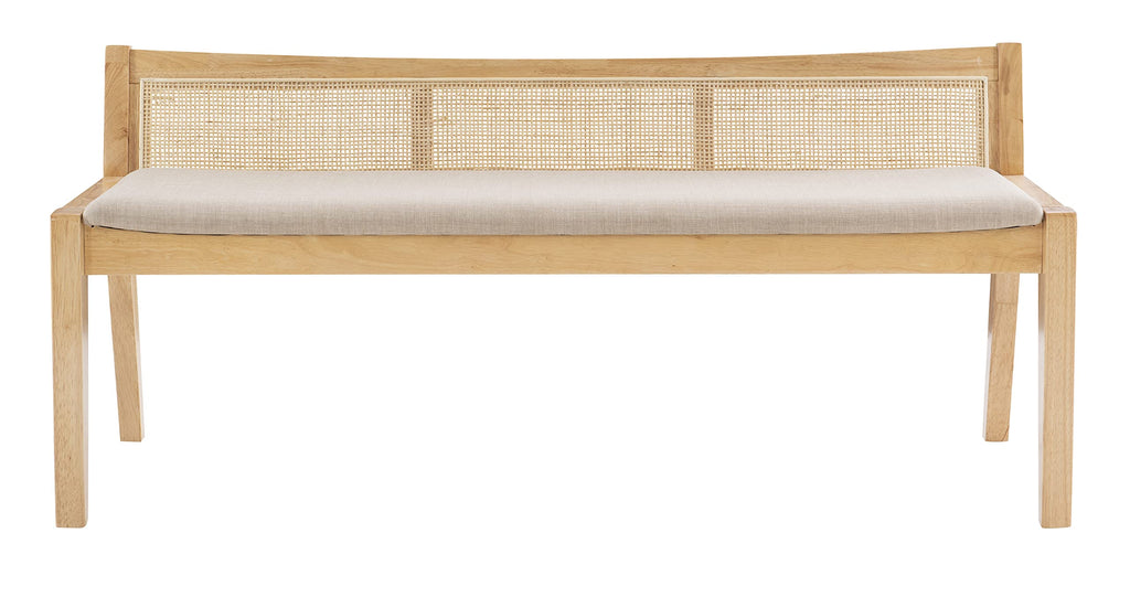 Powell Kasi Natural Low Back Cane Bench with Beige Upholstered Seat