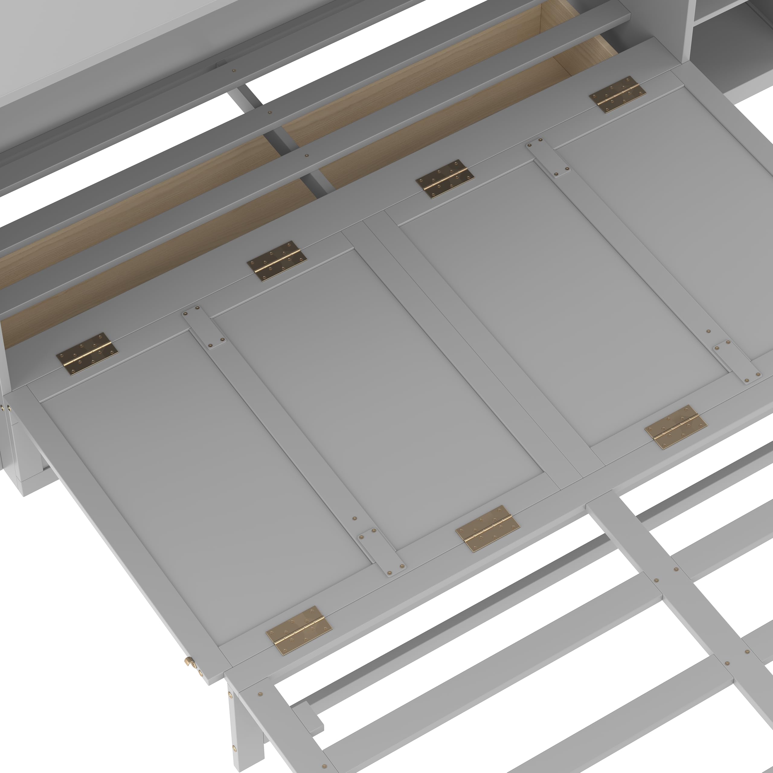 Bellemave Queen Size Murphy Bed, Cabinet Bed with 2 Shelves and Storage Drawers, Farmhouse Murphy Cabinet, Noisy Free, for Guest Bedroom, Living Room, Office, Light Gray