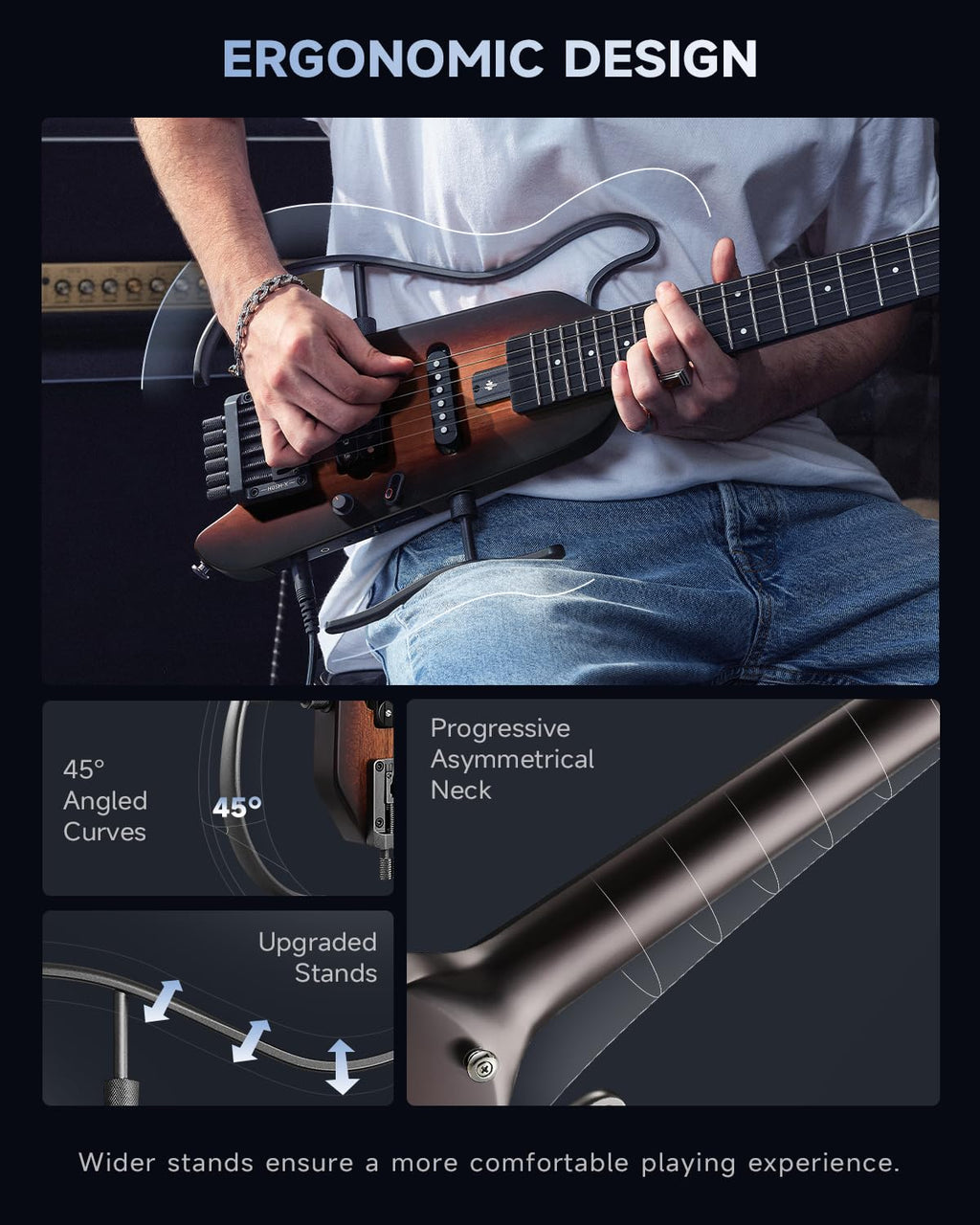 Donner HUSH X Electric Guitar Kit - Featherlight Headless Guitar, Great for Travel and Practice, Mahogany Solid Body with Easy Assemble Stands, Gig Bag, All Accessories, Sunburst