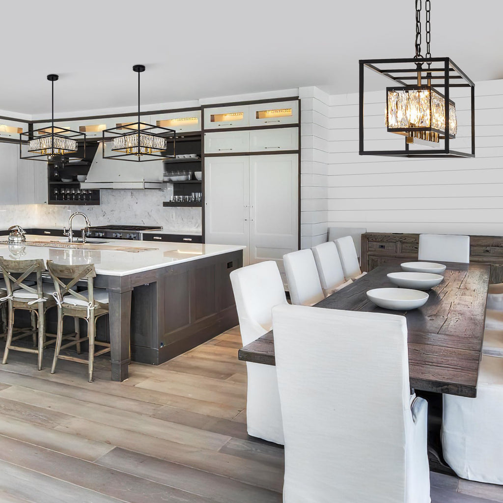 Vezzio Crystal Chandelier for Foyer Entryway，5-Light Black Modern Farmhouse Pendant Chandelier, Contemporary Hanging Light Fixture for Dining Room Living Room Bedroom Kitchen Island