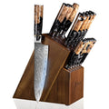 SENKEN 15-Piece Damascus Knife Block Set - Black Tsunami Collection - Japanese Chef Knife Set with 67-Layer Japanese VG10 Steel Blades (15-Piece Knife Block Set)