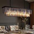 Tinkoso 39-inch Rectangle Crystal Chandeliers for Dining Room,Hanging Ceiling Light for Kitchen Island,Smoky Gray K9 Crystal Pendant Lighting,59-inch Adjustable Wire,Matte Black Finish