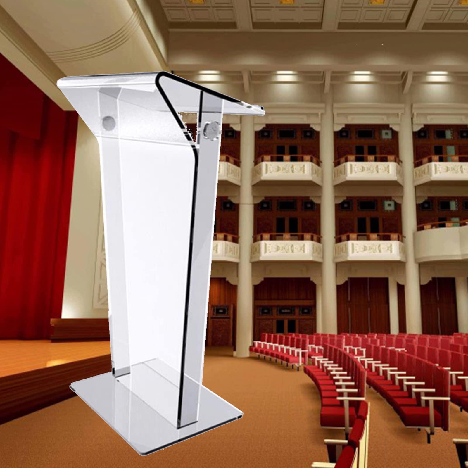 JOuan Lectern Podium Stand, Acrylic Church Podium, Portable Podium Stand, Vertical Podium School Training Lecture Church Event Celebration Host Stage Hotel Reception Desk