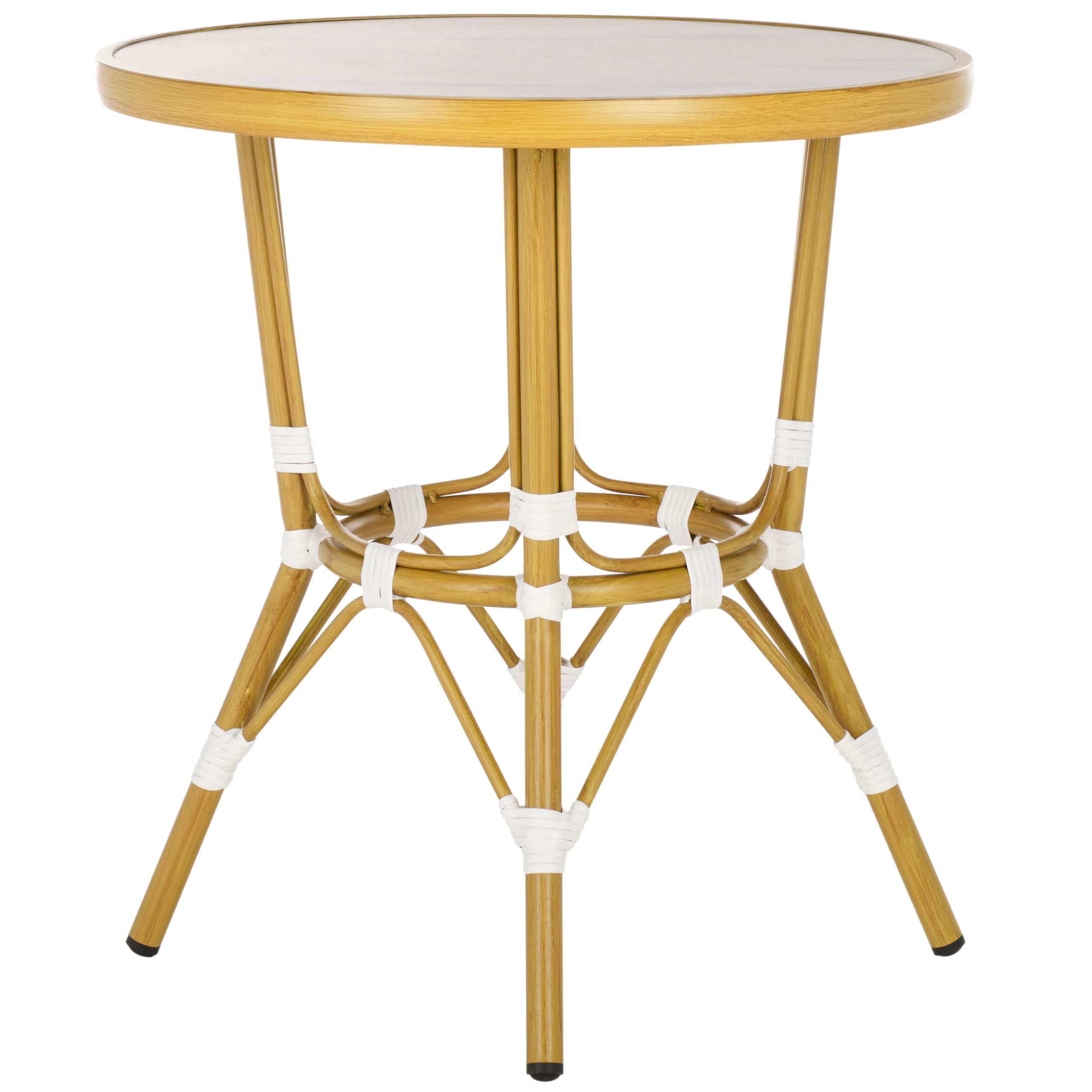 SAFAVIEH Outdoor Collection Pomona White/Bamboo Bistro Table (Fully Assembled)