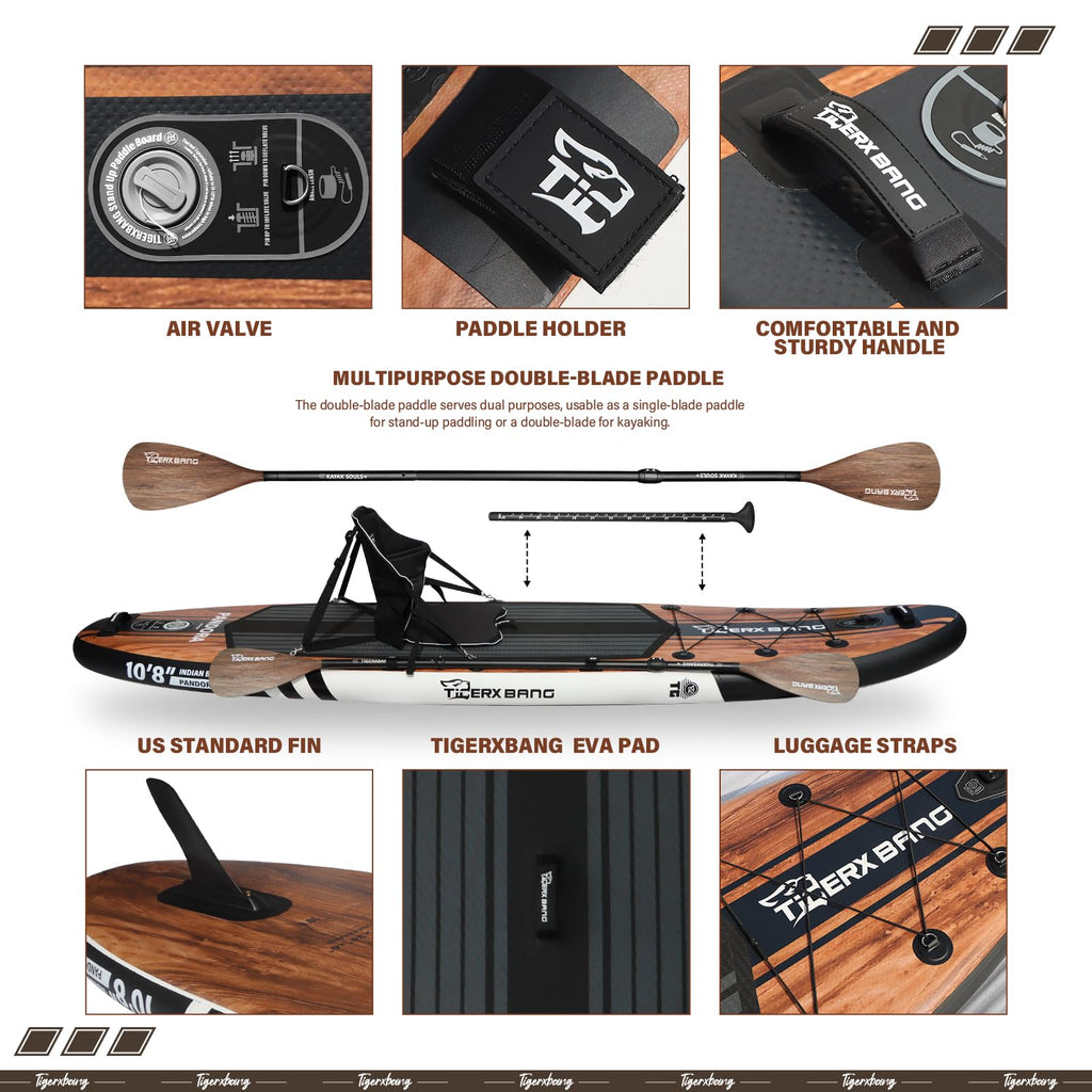 TIGERXBANG Paddle Board, 10.8' Stand Up Paddle Board with Premium Complete Inflatable SUP Accessories, Extra Wide Paddleboards for Adults & Kids-Pandora Collection Indian Black