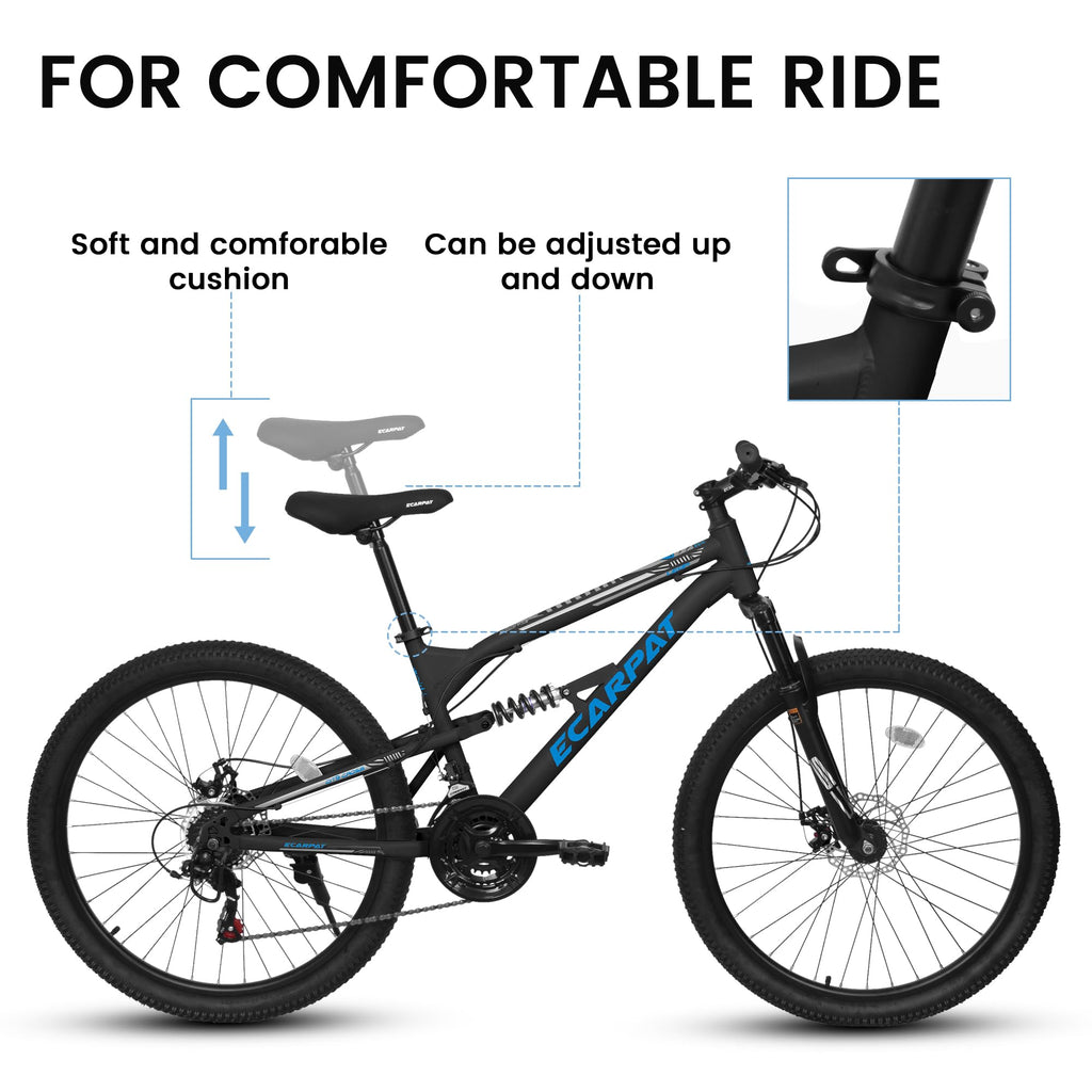 Rycheer 27.5 Inch Men Boys Mountain Bike Full Suspension, 21 Speeds Steel Mountain Bike, Disc Brakes, Adult Sport Bicycle for Trail Snow Commuter City Road